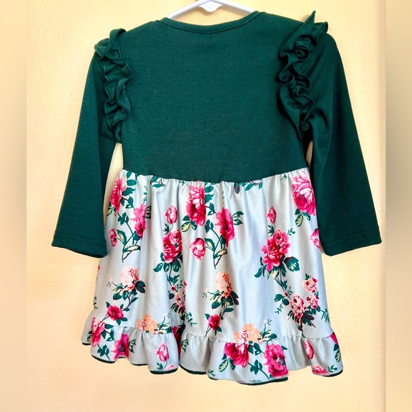 Boutique Hunter Green/Floral Dress 12-18 months - Picture 2 of 4